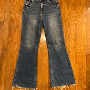 Classic Blue Flare Jeans with Frayed Hem